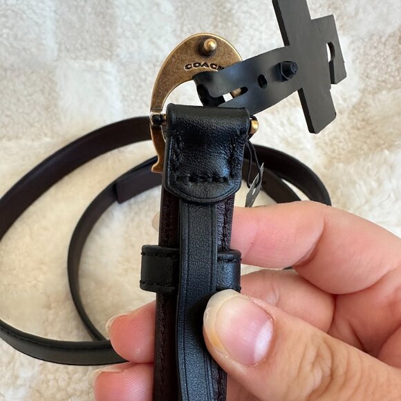NWT! RARE! Coach 89352 Women\'s Signature Buckle Belt 18mm In Black/Oxblood Gold
